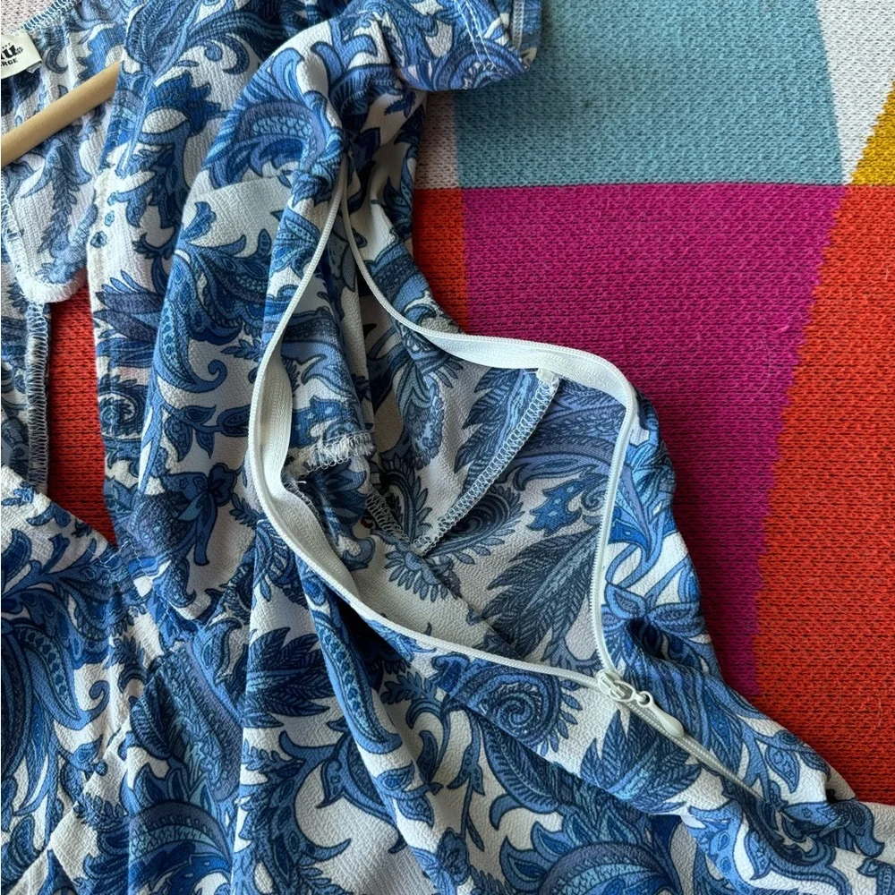 Show Me Your Mumu Antiqua Stretch Ibiza Blue White Floral Dress EUC - Picture 15 of 16